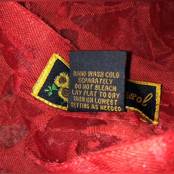 Mirasol Burnt Orange Retro Abstract Floral Pattern Sheer Button Up Blouse - Picture 6 of 10